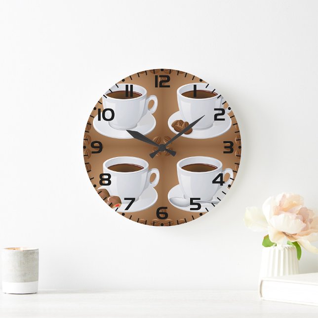 Coffee Cups with Beans and Chocolate Large Clock (Creator Uploaded)