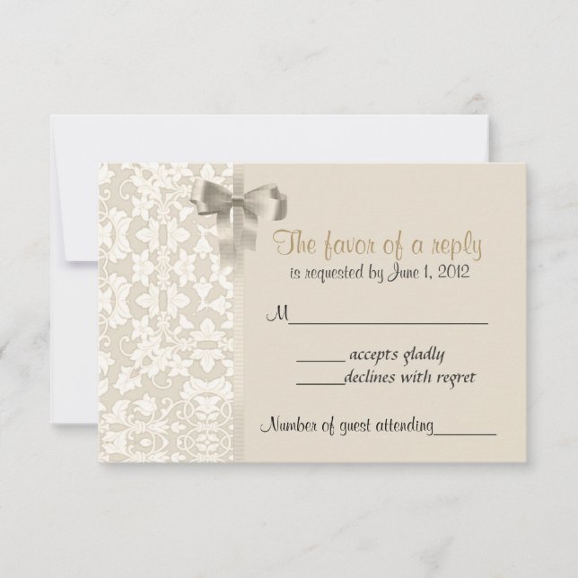 Coffee Damask RSVP Cards (Front)