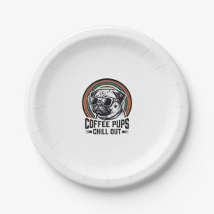 Coffee Dog Shirt Retro Chill Pug Graphic_1 Paper Plate