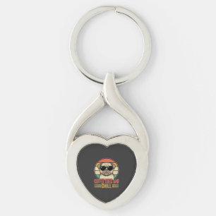 Coffee Dogs and Chill Retro Pug Keychain
