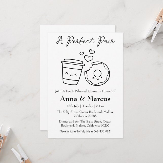 Coffee & Doughnut a perfect pair bridal dinner Invitation (Front/Back In Situ)