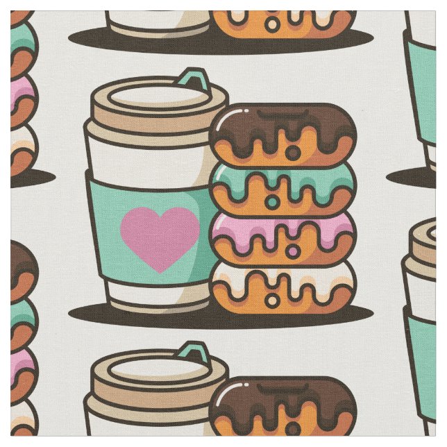 coffee doughnut lover fabric (Close Up)