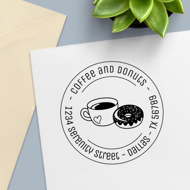 Coffee Doughnuts Shop Round Address Self-inking Stamp (Creator Uploaded)