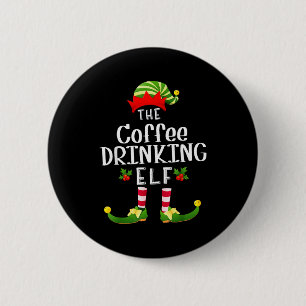 Coffee Drinking Christmas Elf Matching Pajama X-ma 2 Inch Round Button