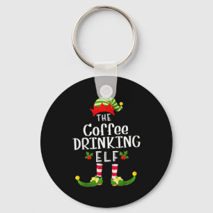 Coffee Drinking Christmas Elf Matching Pajama X-ma Keychain
