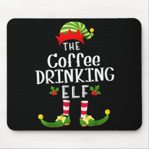 Coffee Drinking Christmas Elf Matching Pajama X-ma Mouse Pad
