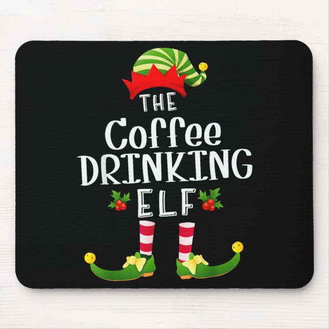 Coffee Drinking Christmas Elf Matching Pajama X-ma Mouse Pad (Front)