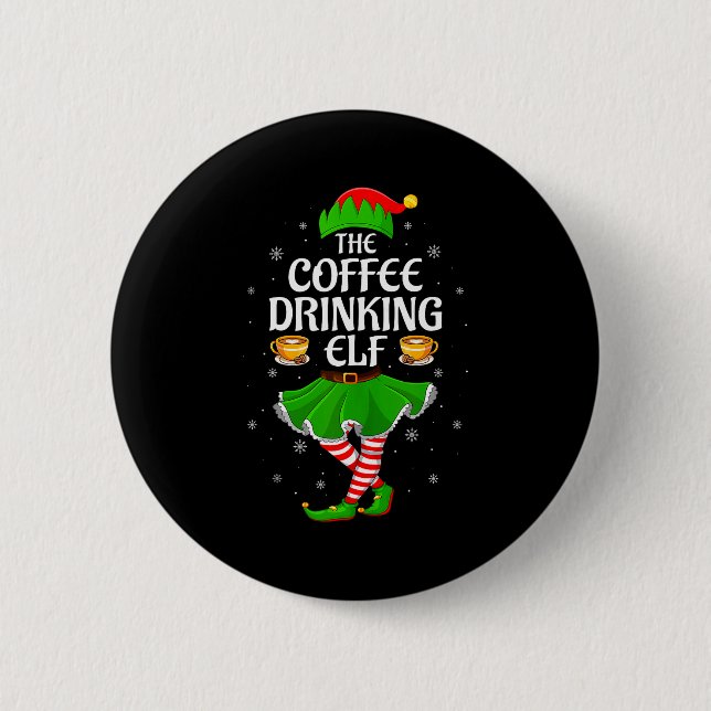 Coffee Drinking Elf Christmas Girls Women Elf Squa 2 Inch Round Button (Front)