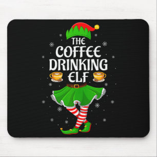 Coffee Drinking Elf Christmas Girls Women Elf Squa Mouse Pad