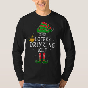 Coffee Drinking Elf Matching Family Christmas Funn T-Shirt