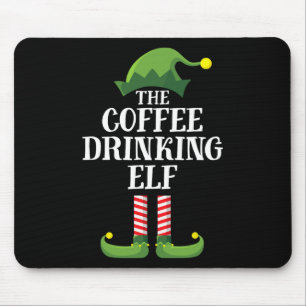 Coffee Drinking Elf Matching Family Group Christma Mouse Pad