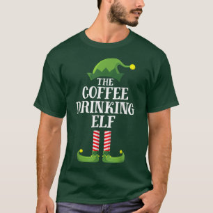 Coffee Drinking Elf Matching Family Group Christma T-Shirt