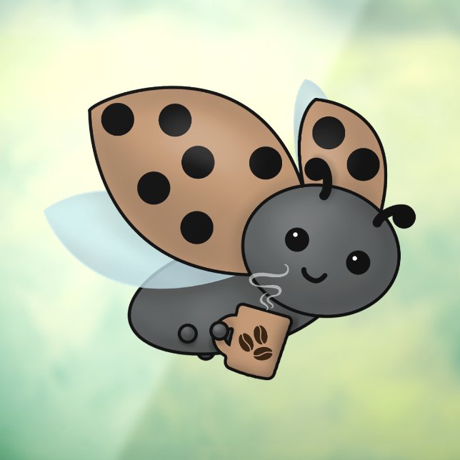 Coffee Drinking Ladybug Window Cling (Sheet 3)