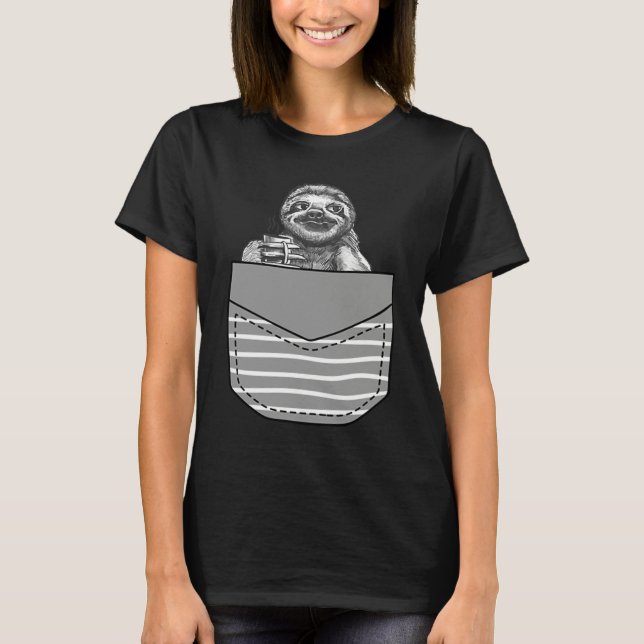 Coffee Drinking Sloth In Pocket T-Shirt (Front)