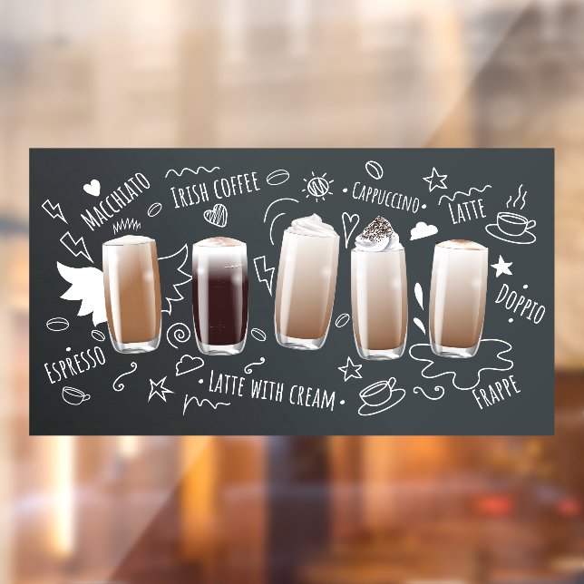 Coffee Drinks Realistic Coffee Shop Chalkboard  Window Cling (Sheet 2)