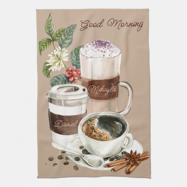 Coffee Drinks Vignette black, specialty Kitchen Towel (Vertical)