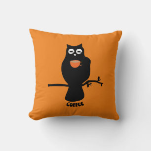Coffee Droopy Eyed Owl Throw Pillow