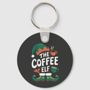 Coffee Elf Christmas Funny Caffeine Xmas Lovers   Keychain