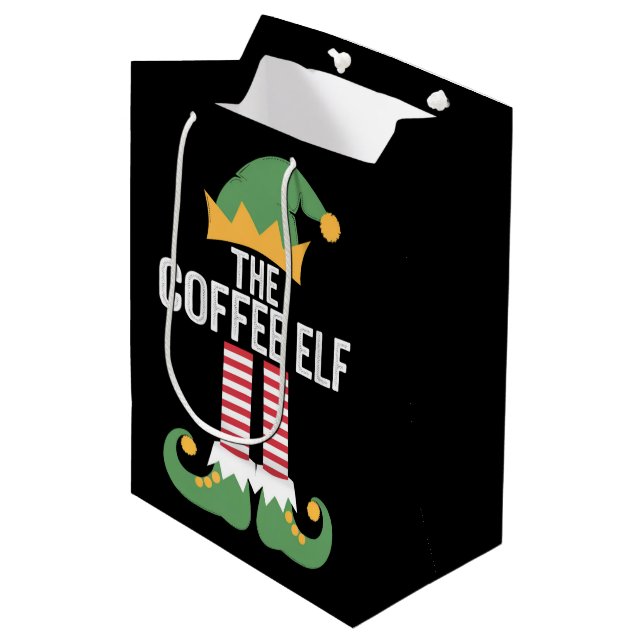 Coffee Elf Family Matching Group Christmas Medium Gift Bag (Front Angled)