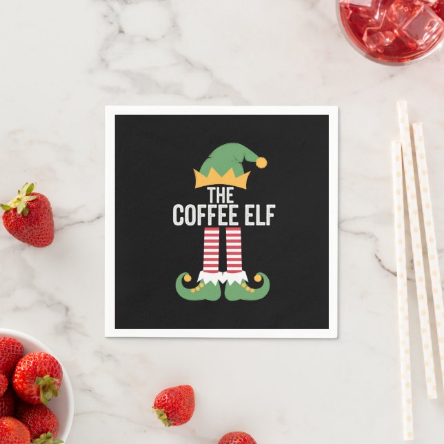 Coffee Elf Family Matching Group Christmas Napkin (Insitu)