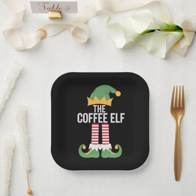 Coffee Elf Family Matching Group Christmas Paper Plate (Wedding)