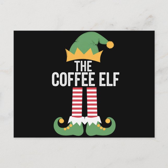 Coffee Elf Family Matching Group Christmas Postcard (Front)