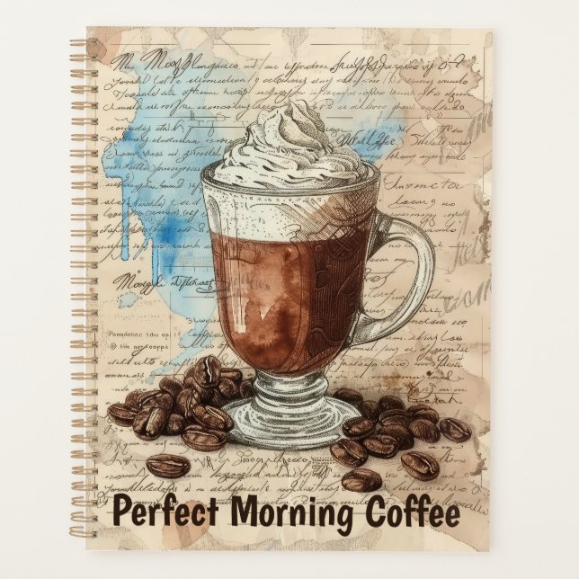 Coffee Ephemera Watercolor Collage Planner (Front)