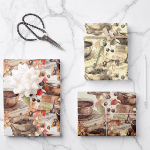 Coffee Espresso watercolor pattern Wrapping Paper Sheet