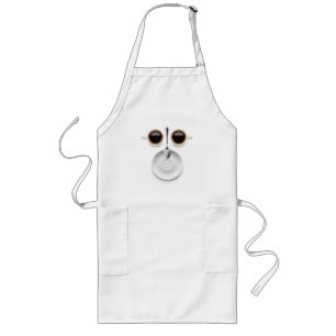 Coffee Face Two Cups of Coffee a Saucer and Spoon Long Apron