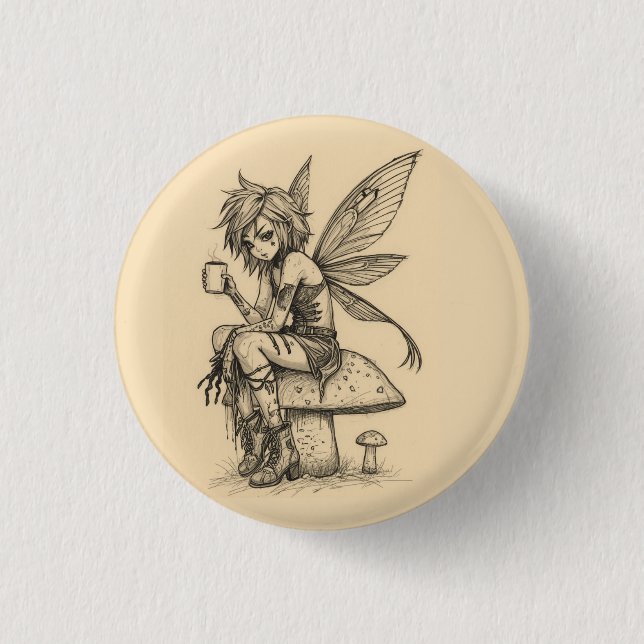 Coffee Fairy 1 Inch Round Button (Front)