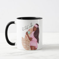 Coffee Faux Glitter Girl Red Hair Brown Pink  