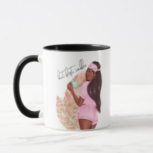 Coffee Faux Glitter Girl Red Hair Brown Pink   Mug