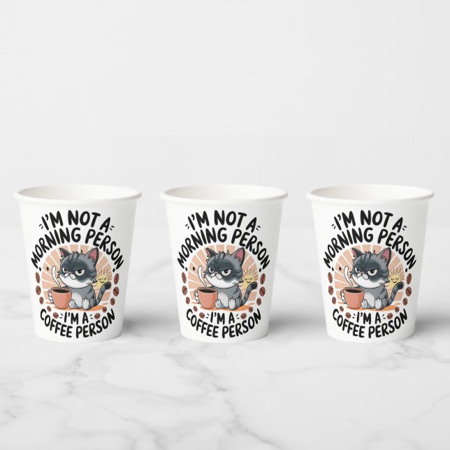 Coffee-First Attitude Fun Cat Design Paper Cups (Multi)