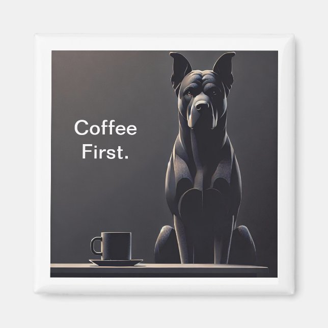 Coffee First Black Dog Magnet (Front)