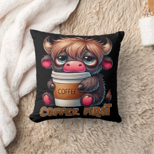 Coffee First Coffee Lover Gifts  Throw Pillow