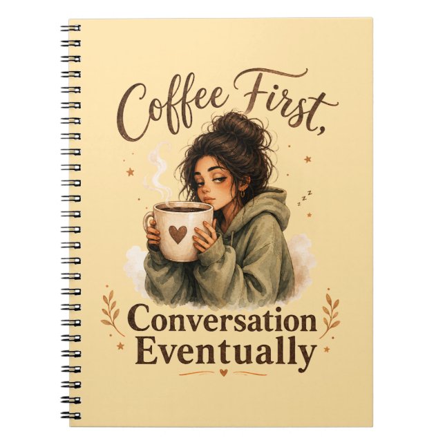 Coffee First Conversation Eventually Cozy Notebook (Front)
