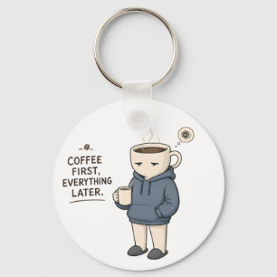 Coffee First Everything Later Funny Coffee Lover M Keychain