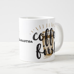 Coffee First Hand Lettered Calligraphy Typography Large Coffee Mug