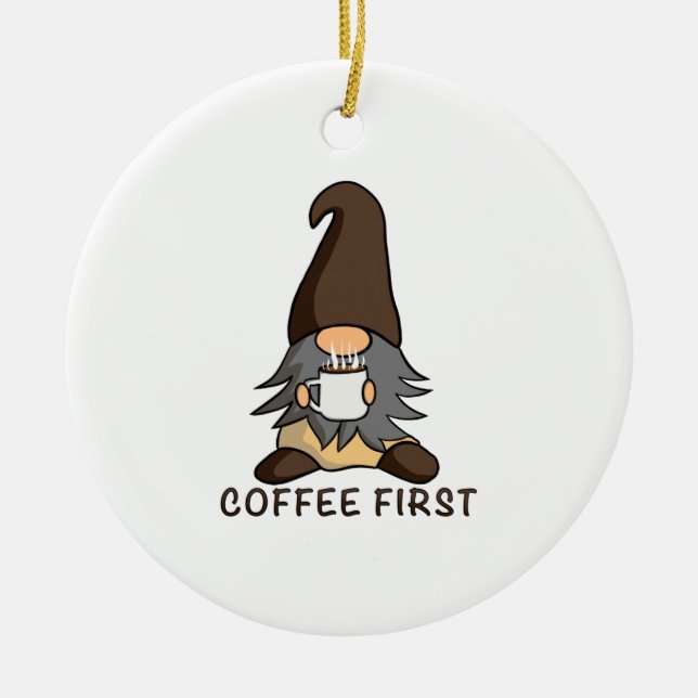 Coffee First Magical Java Gnome Brown Garden Gnome Ceramic Ornament (Front)