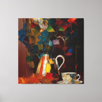 Coffee & Flowers Abstract Oil Painting Canvas Print
