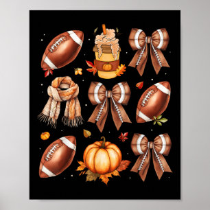 Coffee Football Coquette Bow Fall Vibes Pumpkin Th Poster