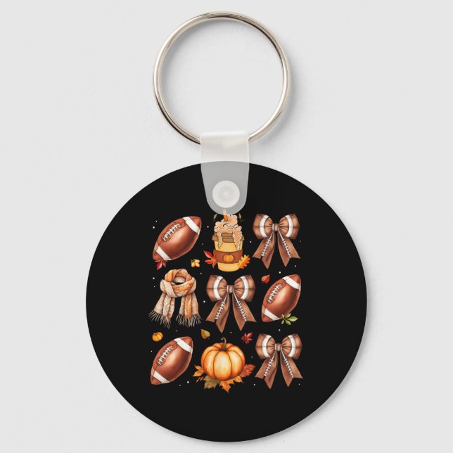 Coffee Footll Coquette Bow Fall Vibes Pumpkin Than Keychain (Front)