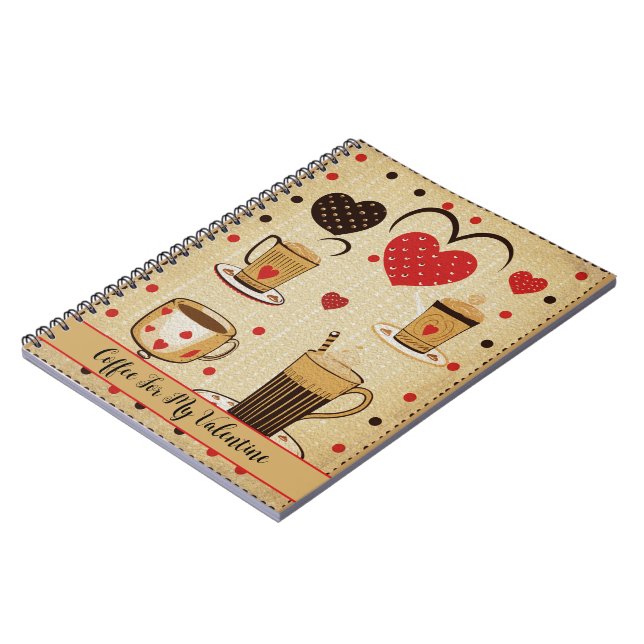 Coffee For My Valentine Cute Cartoon Hearts 3 Notebook (Left Side)