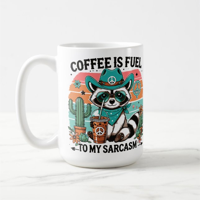 Coffee Fuel Sarcasm Funny Raccoon  Coffee Mug (Left)