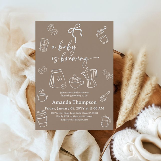 Coffee Gender Neutral Bow Brewing Baby Shower Invitation (Creator Uploaded)