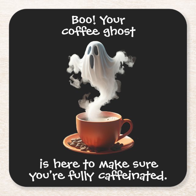 Coffee Ghost Square Paper Coaster (Front)