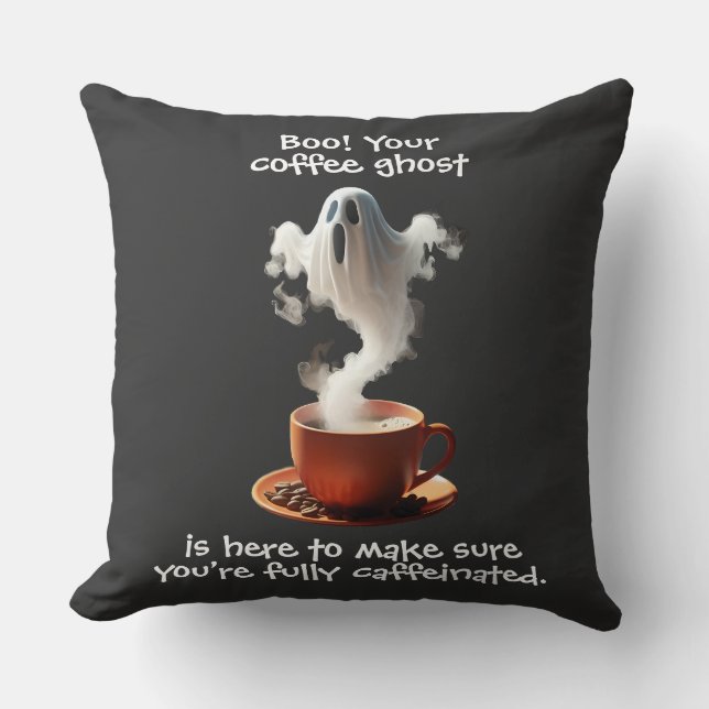 Coffee Ghost Throw Pillow (Front)