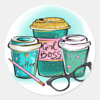 Coffee , Girl Boss Classic Round Sticker