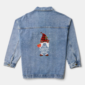 Coffee Gnome Buffalo Plaid Matching Family Christm Denim Jacket