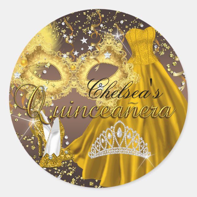 Coffee & Gold Mask Masquerade Quinceanera Sticker (Front)